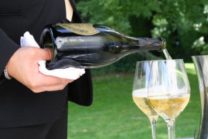 Serving of Dom Perignon Champagne during our Champagne luxury wine tour.