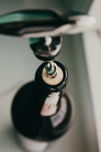 Corkscrew in wine bottle