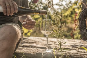 White wine poured in a glass